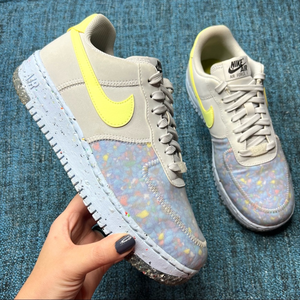 Nike Air Force 1 Low Crater Foam Sneakers in Pure Platinum Barely Volt